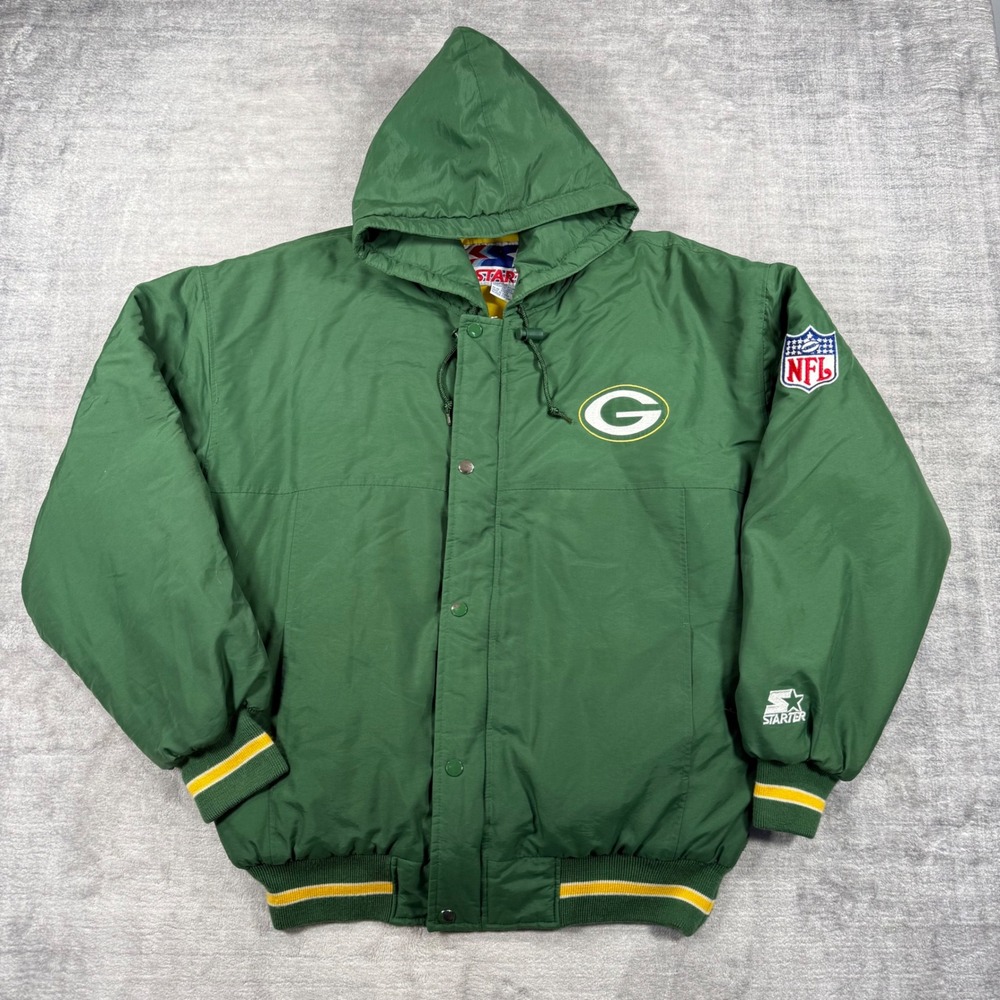 Green Bay Packers Jacket Mens Medium Green Vintage 80s Starter Puffer NFL Ski